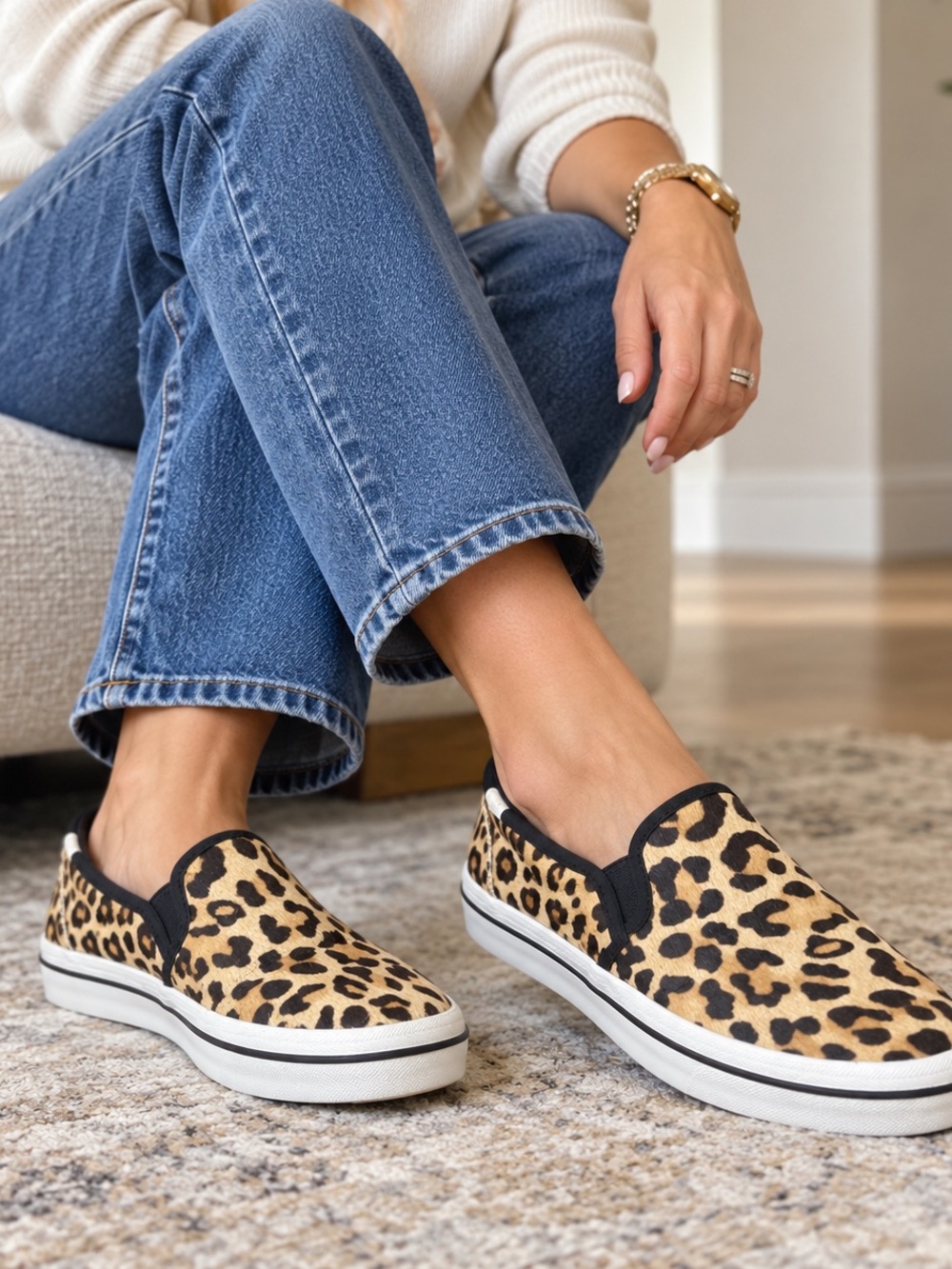 kate spade Keds Leopard-Print Slip-On Sneakers in Tan and Black